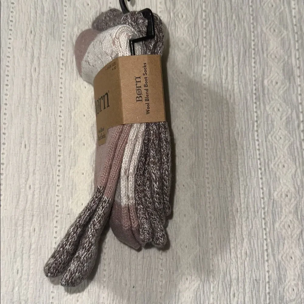 BORN Heather Brown Pink Beige US W 4-10 Texture Knit Pattern Boot Socks 2 Pack
